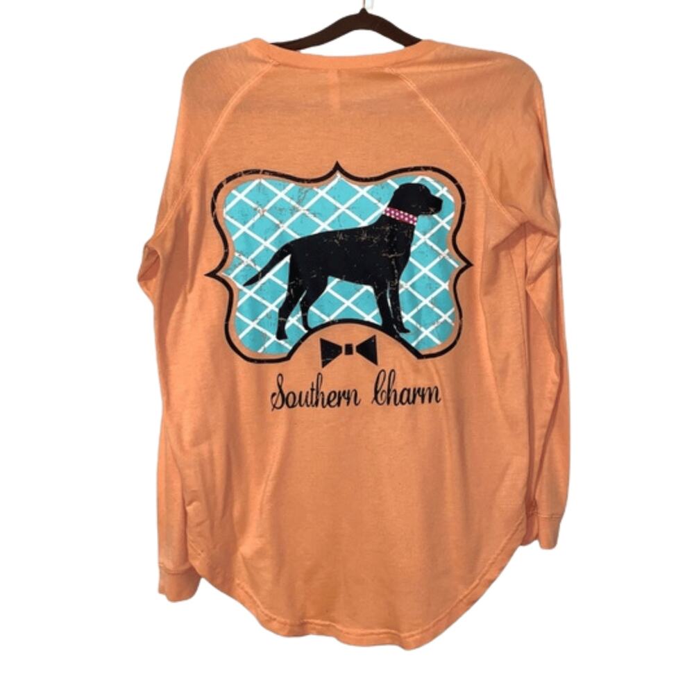 Southern Charm Women's small long sleeve tee shirt Dog emblem oversized comfort
